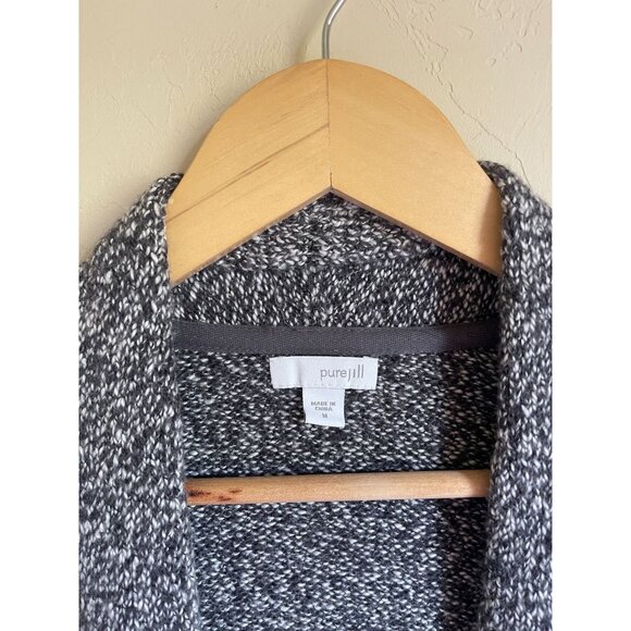 Pure Jill Gray Marled Tight Knit Ultrasoft Wool Blend Cardigan Sweater Size Medi - Picture 3 of 6